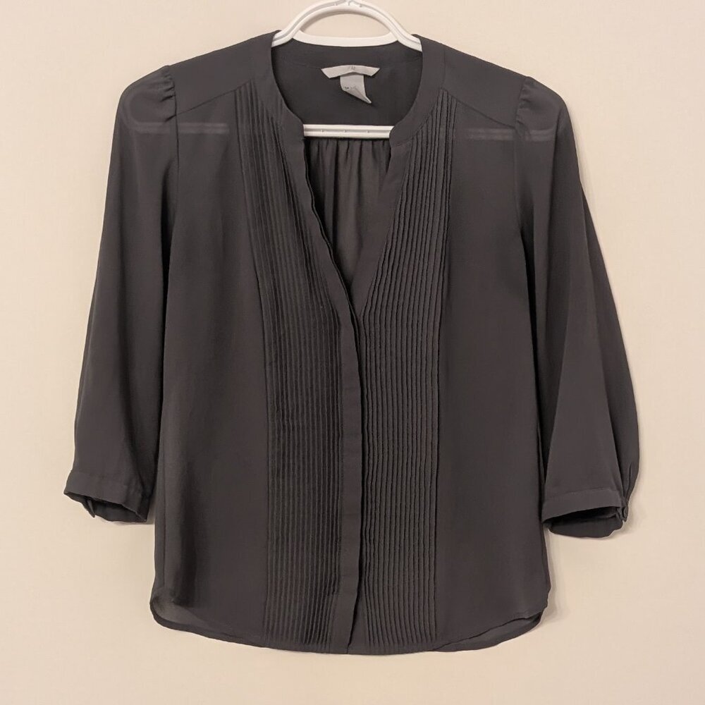 H&M, 3/4 sleeve, Blouse, dark gray, size 2